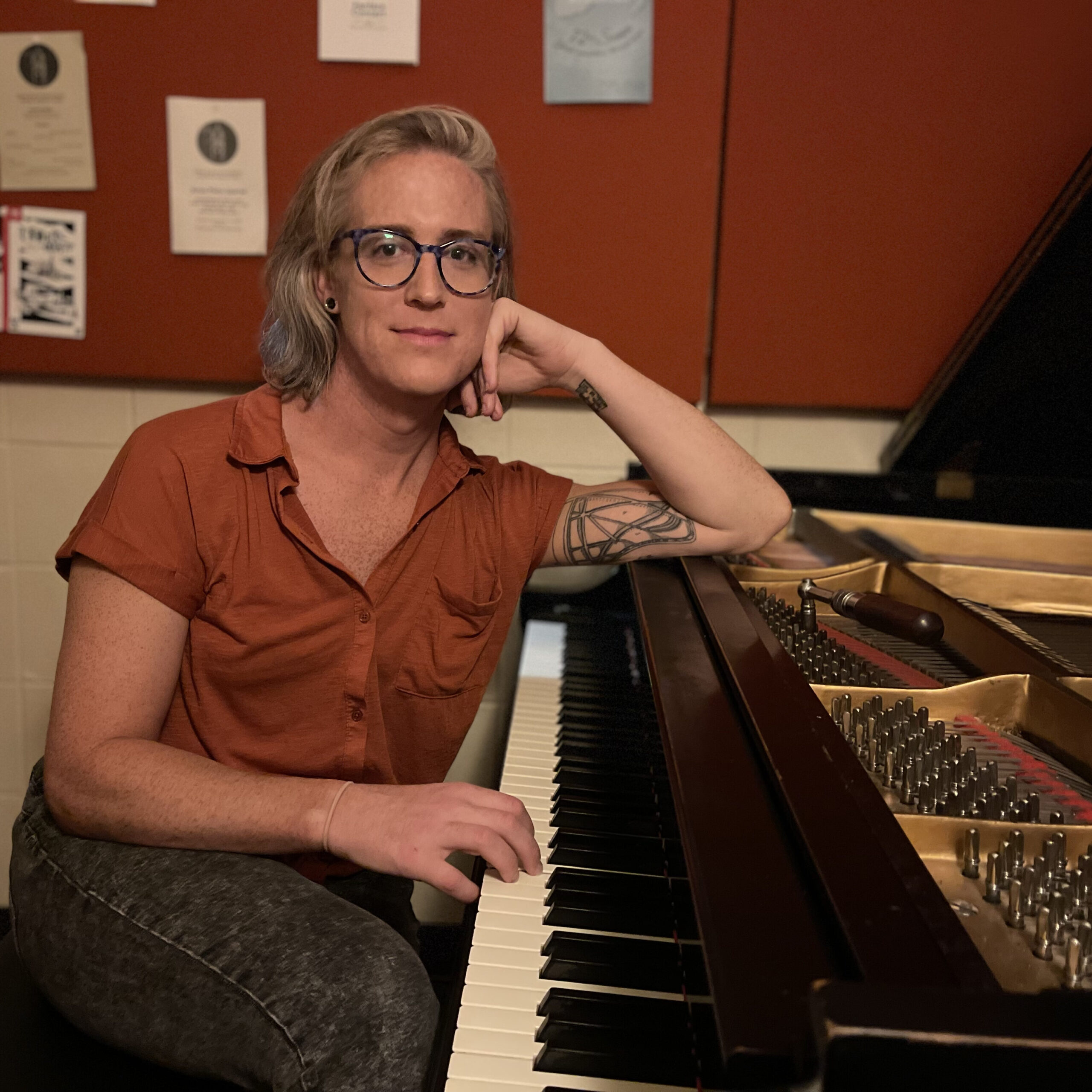 June Walker at a piano